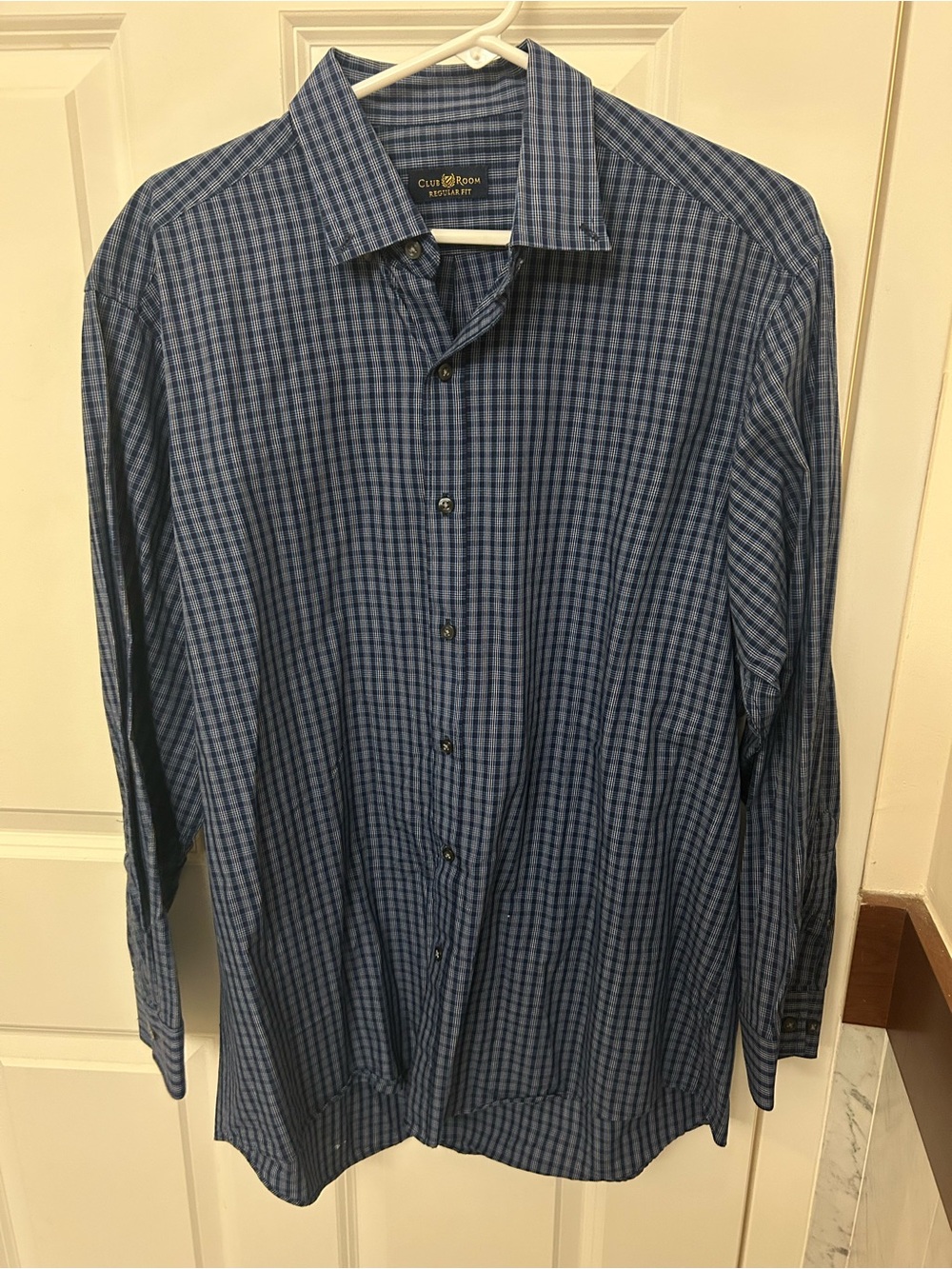 Club Room Navy and Light Blue Checked Casual Button-Down Shirt